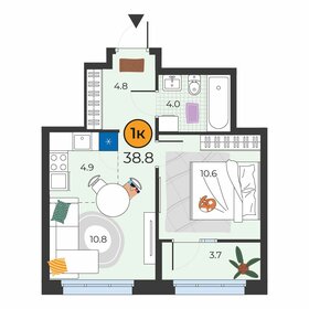 Квартира 38,8 м², 1-комнатная - изображение 1