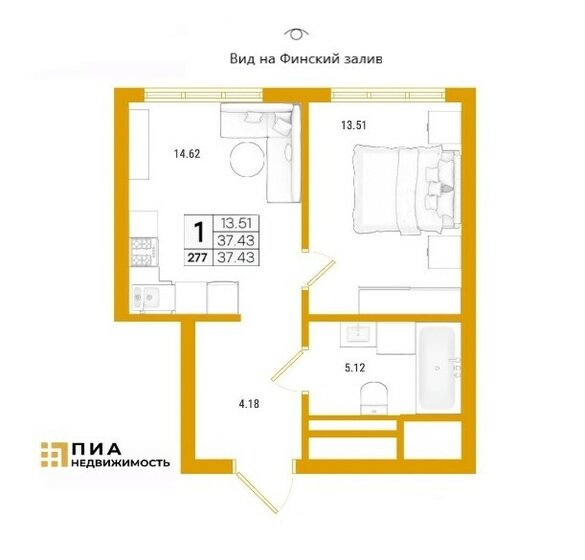 37,4 м², 1-комнатная квартира 12 117 026 ₽ - изображение 1