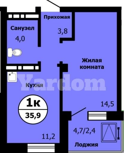 36 м², 1-комнатная квартира 4 600 000 ₽ - изображение 1
