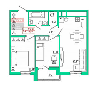 37,9 м², 1-комнатная квартира 6 195 784 ₽ - изображение 100