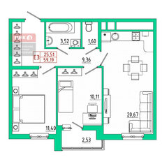 Квартира 59,2 м², 2-комнатная - изображение 4