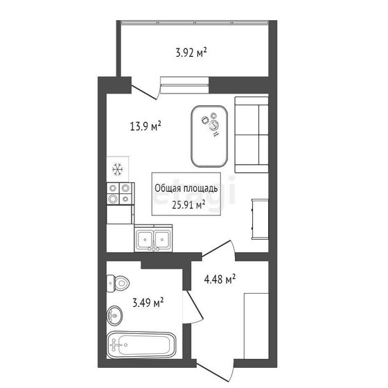 25,9 м², 1-комнатная квартира 5 900 000 ₽ - изображение 27