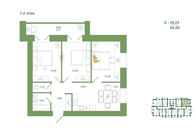 87,8 м², 3-комнатная квартира 7 728 000 ₽ - изображение 36