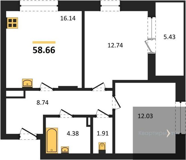 58,7 м², 2-комнатная квартира 7 860 440 ₽ - изображение 1
