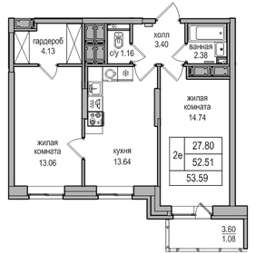 54 м², 2-комнатная квартира 10 400 000 ₽ - изображение 132