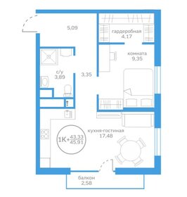 Квартира 43,3 м², 1-комнатная - изображение 2