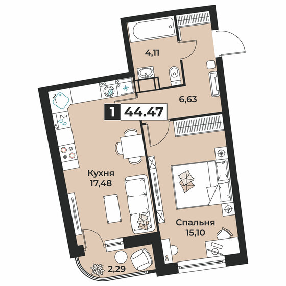 44,5 м², 1-комнатная квартира 7 337 550 ₽ - изображение 13