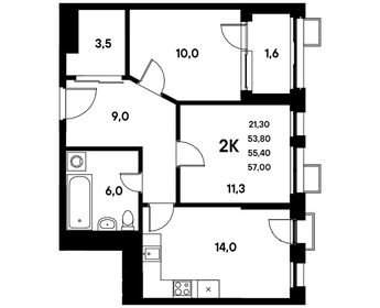 Квартира 55,6 м², 2-комнатная - изображение 1