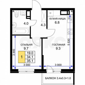 Квартира 35,1 м², 1-комнатная - изображение 2