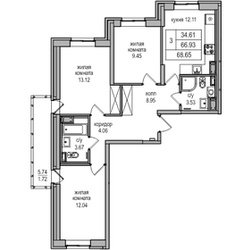 68,3 м², 3-комнатная квартира 11 300 000 ₽ - изображение 104