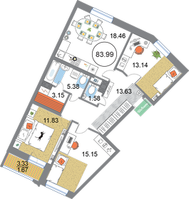 83,7 м², 3-комнатная квартира 21 094 944 ₽ - изображение 56