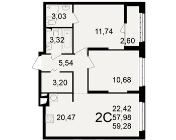 Квартира 59,3 м², 2-комнатная - изображение 1