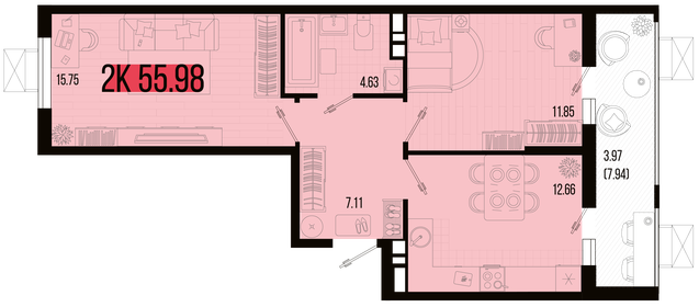 56,6 м², 2-комнатная квартира 6 165 040 ₽ - изображение 14