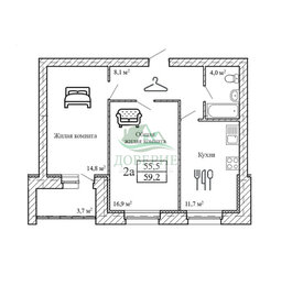 Квартира 59,2 м², 2-комнатная - изображение 1