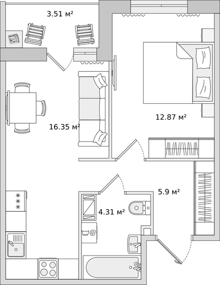 43,3 м², 1-комнатная квартира 9 683 299 ₽ - изображение 1