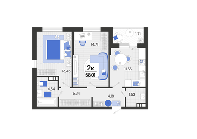 59,2 м², 2-комнатная квартира 8 056 640 ₽ - изображение 59