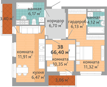 65 м², 3-комнатная квартира 8 500 000 ₽ - изображение 69