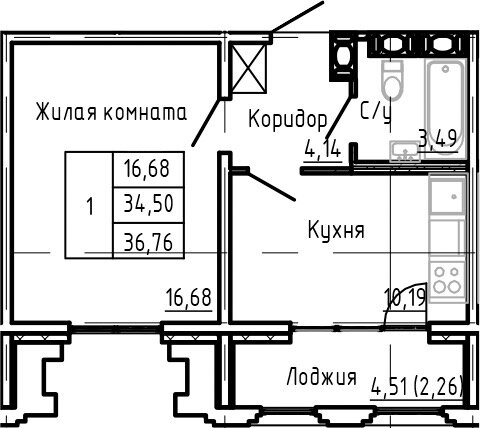 36,8 м², 1-комнатная квартира 22 200 000 ₽ - изображение 1