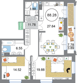 Квартира 88,2 м², 2-комнатная - изображение 1