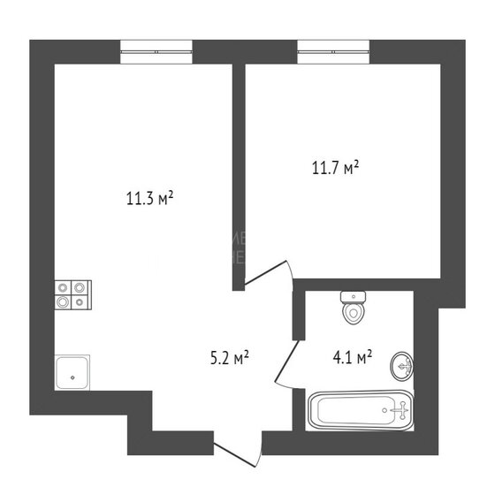 32,3 м², 1-комнатная квартира 5 600 000 ₽ - изображение 1