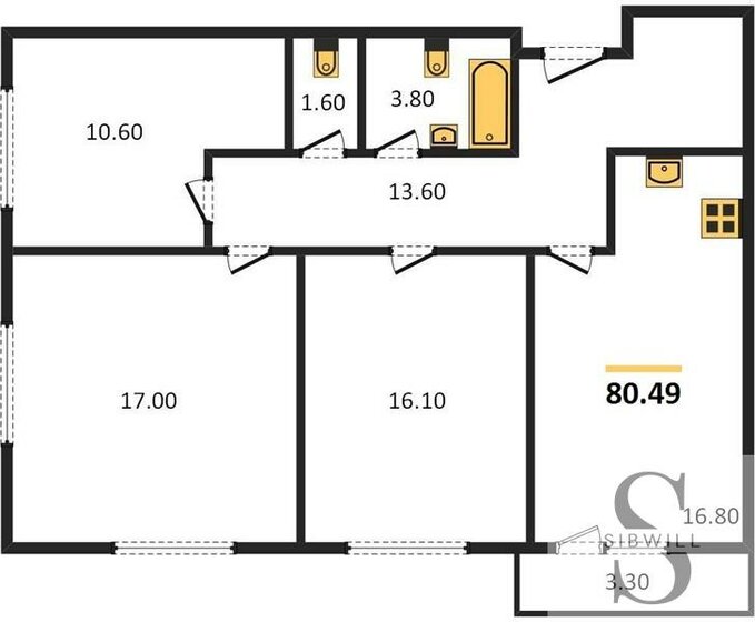 80,5 м², 3-комнатная квартира 9 020 000 ₽ - изображение 1