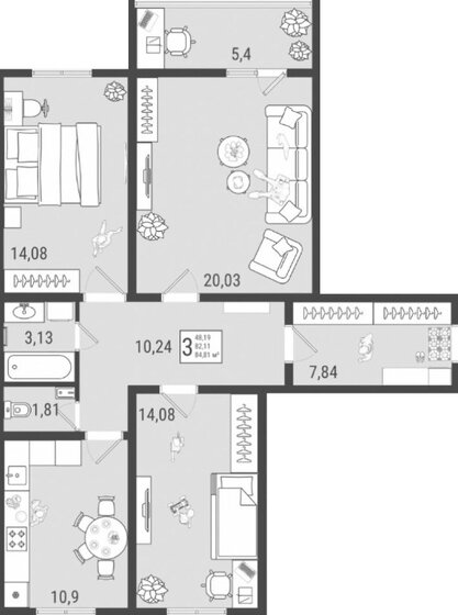 85 м², 3-комнатная квартира 7 208 000 ₽ - изображение 1