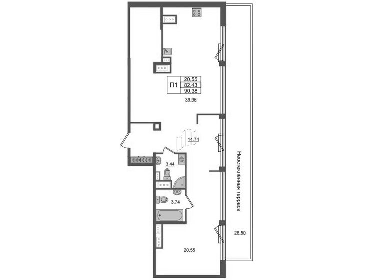 82,4 м², 1-комнатная квартира 25 950 000 ₽ - изображение 1