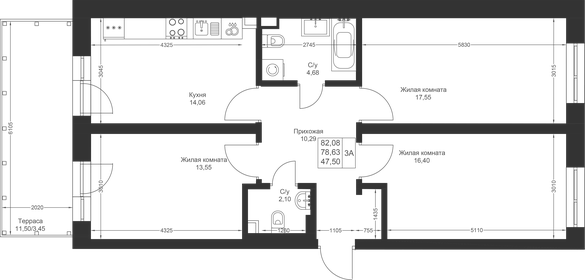 82,7 м², 3-комнатная квартира 10 168 410 ₽ - изображение 80