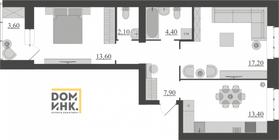 Квартира 62,2 м², 2-комнатная - изображение 1