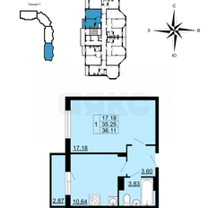 Квартира 36,1 м², 1-комнатная - изображение 3