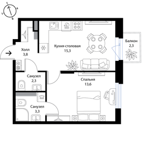 Квартира 39 м², 2-комнатная - изображение 1