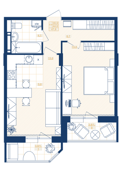 47,6 м², 2-комнатная квартира 7 210 400 ₽ - изображение 1