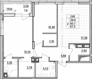 Квартира 67,4 м², 2-комнатная - изображение 1