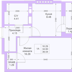 Квартира 36 м², 1-комнатная - изображение 2