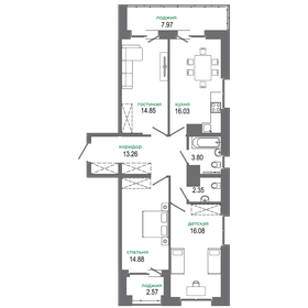 Квартира 92,3 м², 3-комнатная - изображение 1