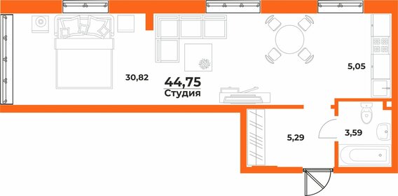 Квартира 44,8 м², 2-комнатная - изображение 1