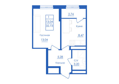 Квартира 32,7 м², 1-комнатная - изображение 1