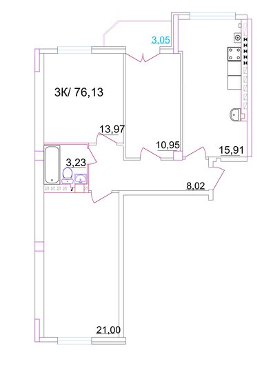 76,1 м², 3-комнатная квартира 5 999 044 ₽ - изображение 1