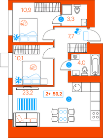 Квартира 59,2 м², 2-комнатная - изображение 1