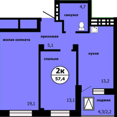 Квартира 57,4 м², 2-комнатная - изображение 2