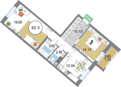 62,3 м², 2-комнатная квартира 17 437 770 ₽ - изображение 9