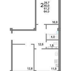 Квартира 64 м², 2-комнатная - изображение 3