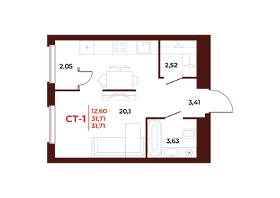 31,7 м², квартира-студия 3 963 750 ₽ - изображение 16