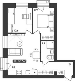 Квартира 55,7 м², 2-комнатная - изображение 1