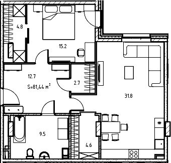 81,6 м², 1-комнатная квартира 23 696 640 ₽ - изображение 19