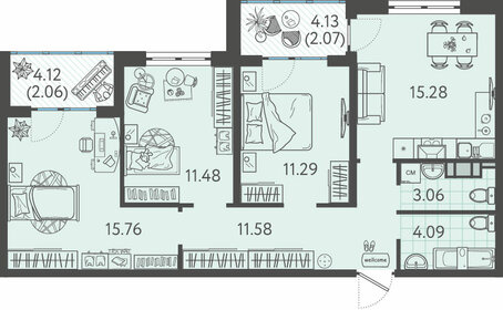 Квартира 76,7 м², 3-комнатная - изображение 1