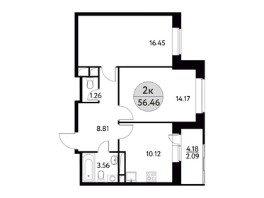 56,5 м², 2-комнатная квартира 6 940 557 ₽ - изображение 17