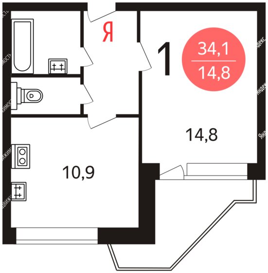 35 м², 1-комнатная квартира 10 690 000 ₽ - изображение 1