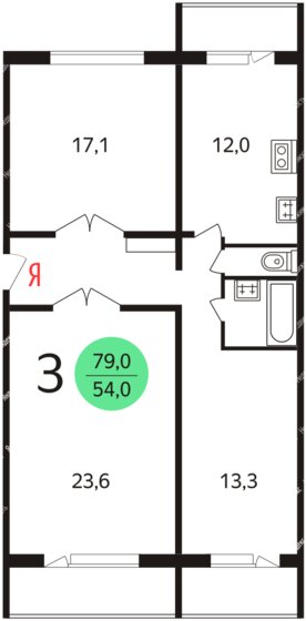 79 м², 3-комнатная квартира 16 700 000 ₽ - изображение 1