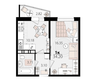 Квартира 34,2 м², 1-комнатная - изображение 1